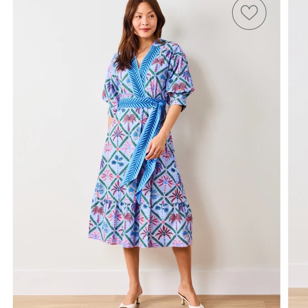 Printfresh Gabriela Maxi Wrap Dress Palm Tree Paradise Blue Cotton Poplin - Picture 2 of 5